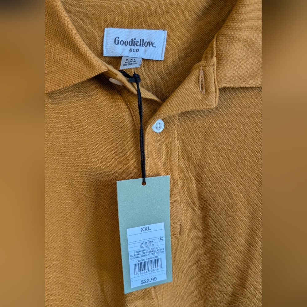 Goodfellow Mens Long Sleeve Rugby Polo Shirt XXL Harvest Gold Mustard Stripe NWT - Picture 3 of 6